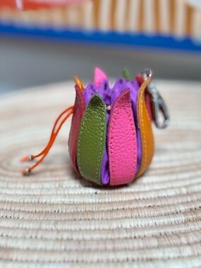 By Lin Tulip Leather Keychain Coin Purse Multicolor Drawstring Pouch